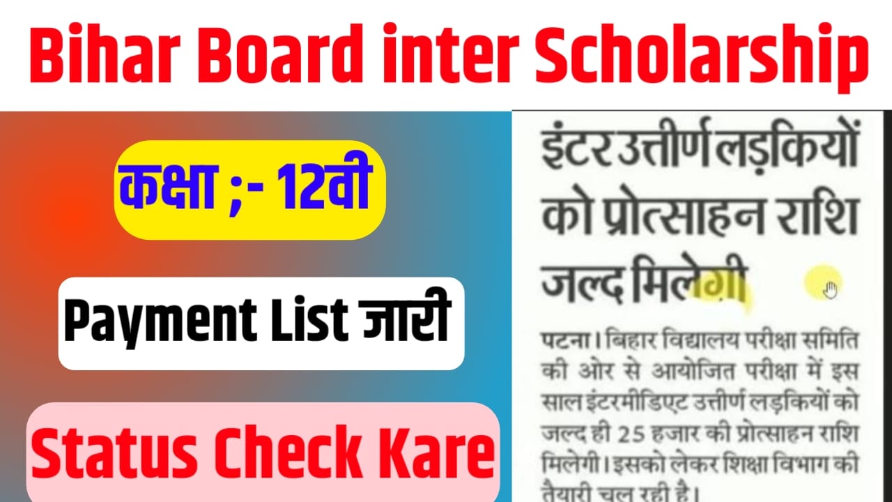 Bihar Board inter Scholarship Payment List 2024